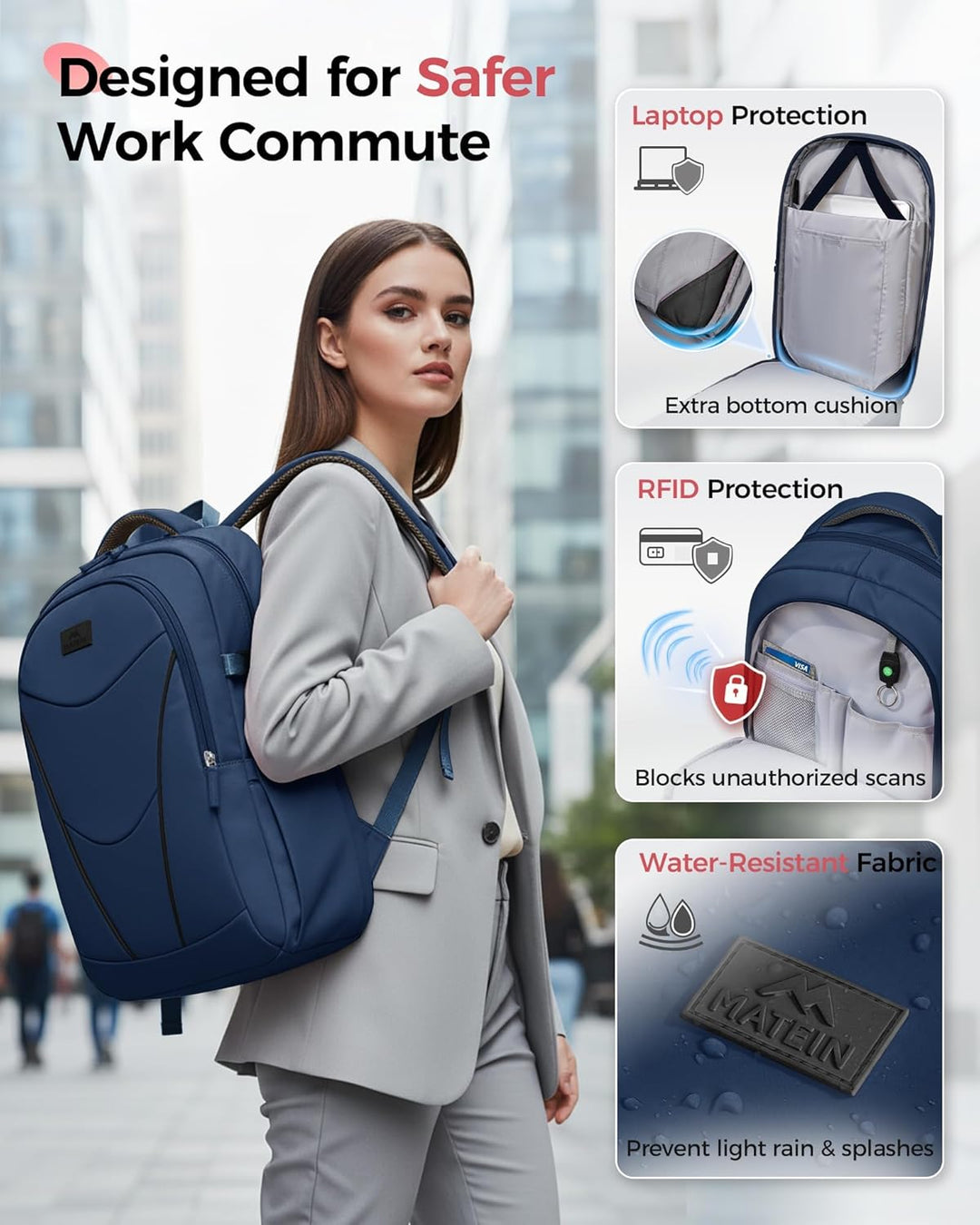 MATEIN HER Mochila de trabajo para laptop con compartimento para al...
