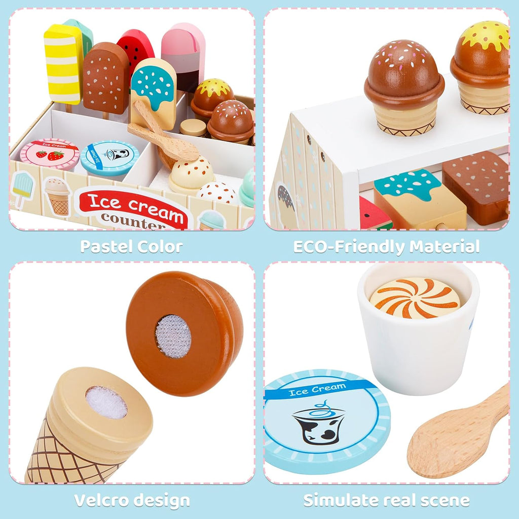 Juego de juguetes de madera para contador de helados, juego de comida para