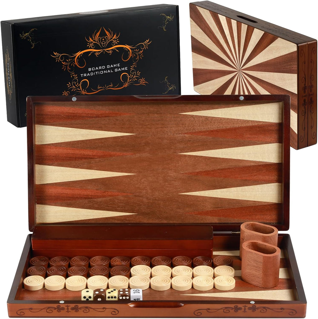 Juego de backgammon de madera hecho a mano, juego de mesa grande de 16 pulgadas con piezas de gran tamaño, juego clásico de estrategia para 2 jugadores, perfecto para adultos y niños