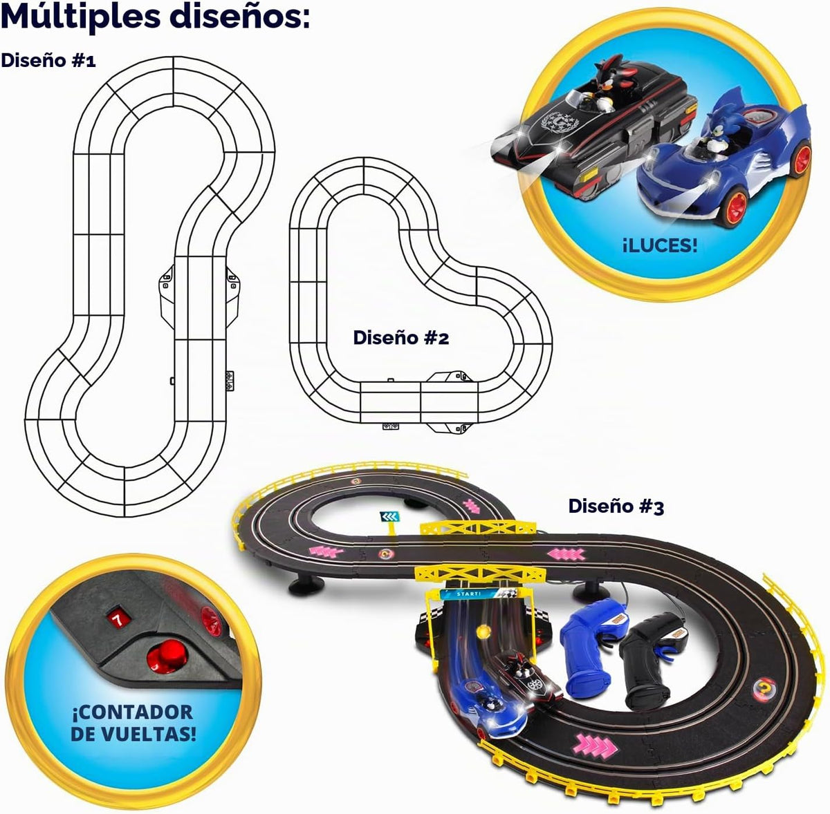 NKOK Sonic & Shadow Juego de Pista de Carreras con 8 Carriles y Contador de Vueltas