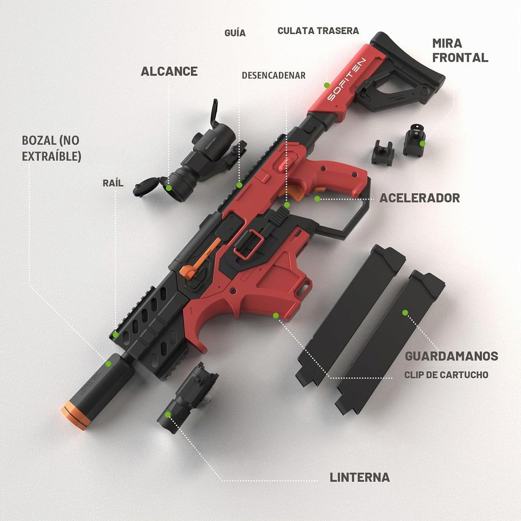 SOFITEN - Pistola de juguete eléctrica con rifle de francotirador automático con acción plegable