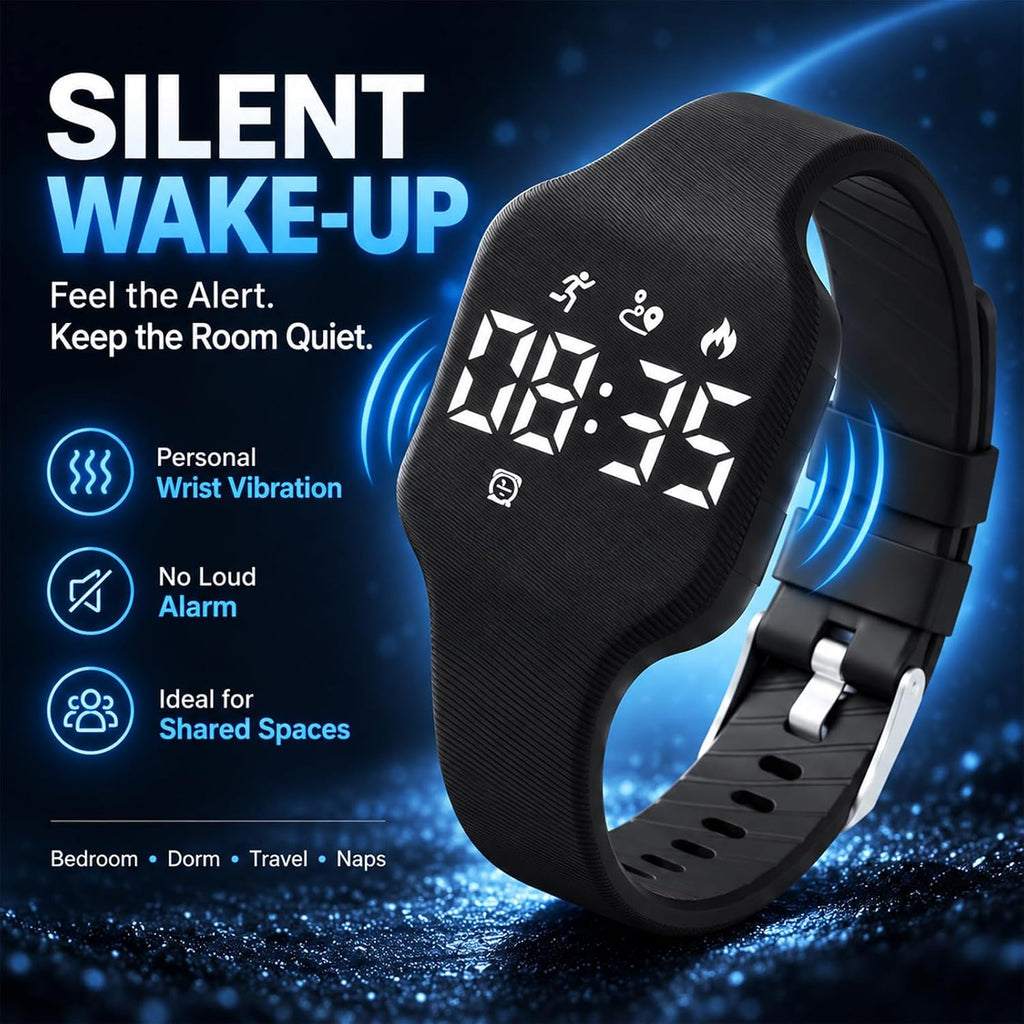 Reloj despertador para personas que duermen pesadas, pulsera vibratoria, reloj silencioso, pulsera para adolescentes, sordos, adultos, agitador de cama, viaje, temporizador digital
