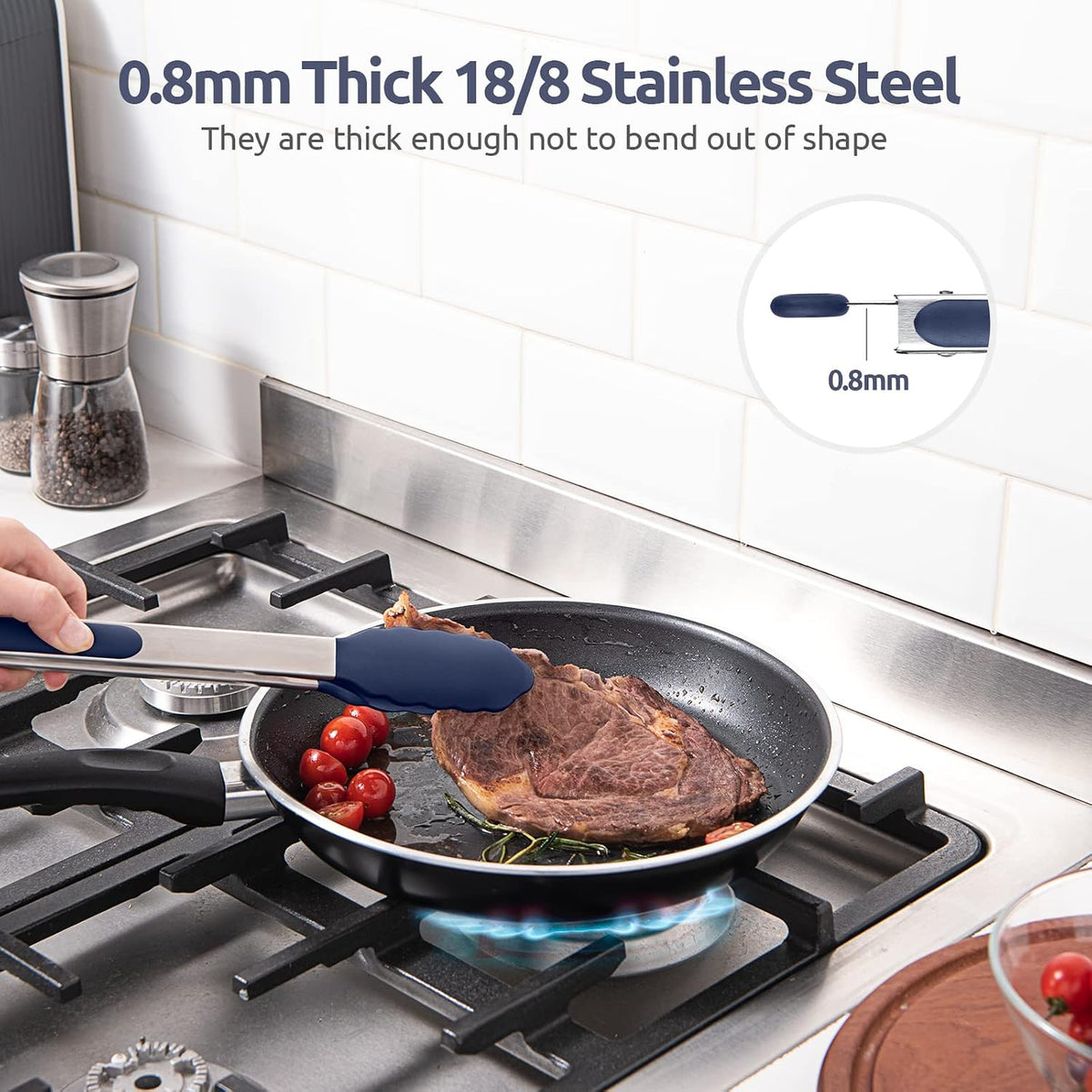 Pinzas para cocina resistentes al calor de 600ºF: U-Taste juego de pinzas de cocina de silicona de 9+12 pulgadas con puntas de goma antiadherentes selladas firmemente y mango de acero inoxidable 18/8