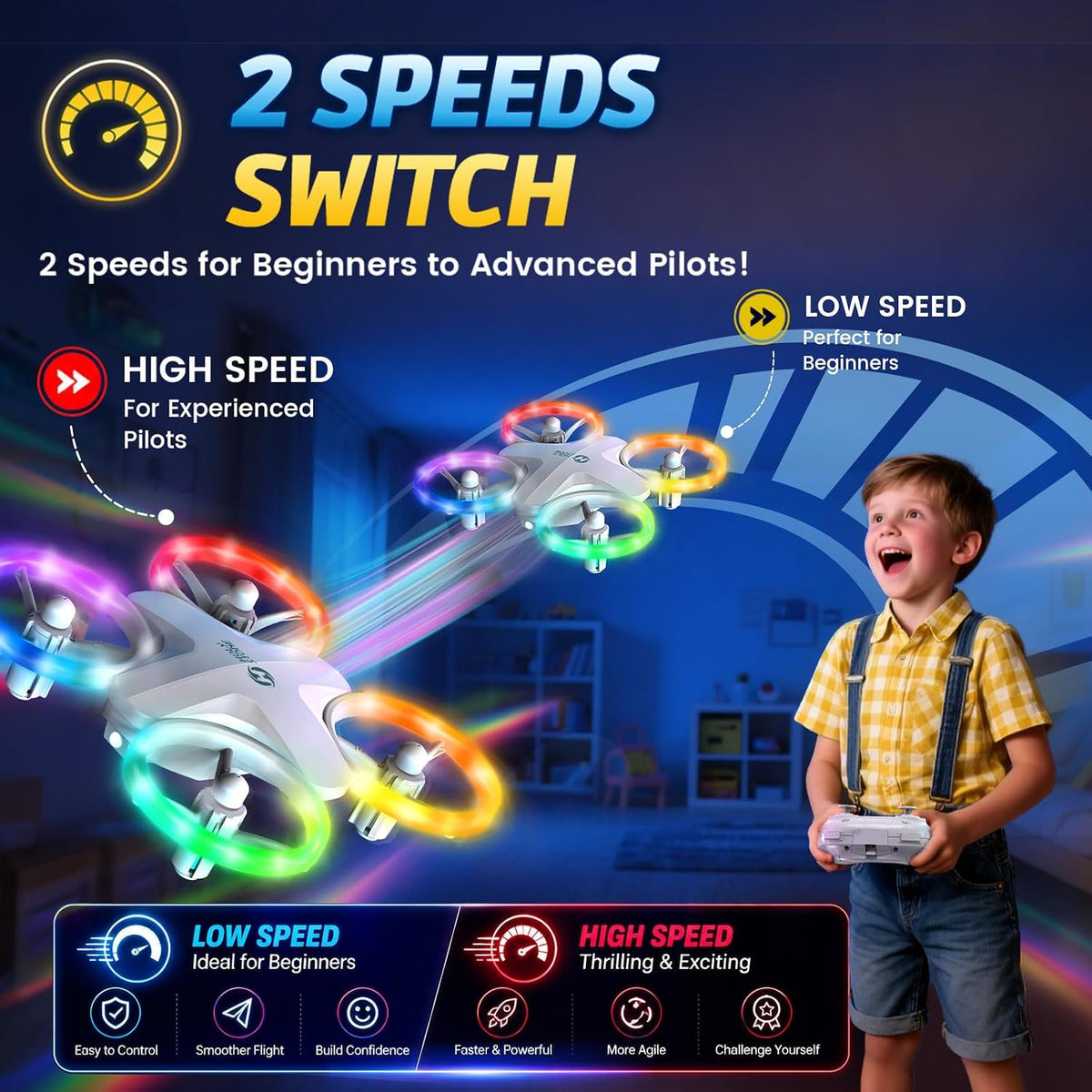 Holy Stone HS180 - Mini dron LED para niños, 3 baterías, apto para