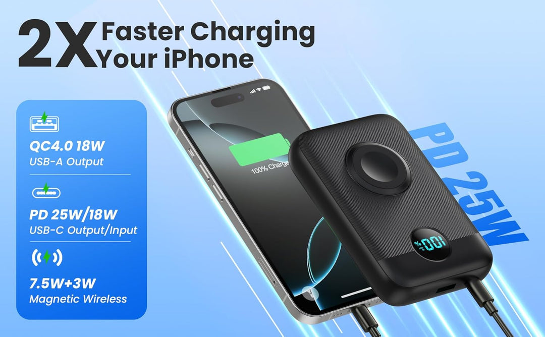 Cargador portátil magnético para iPhone y Apple Watch, 10800 mAh, 2...
