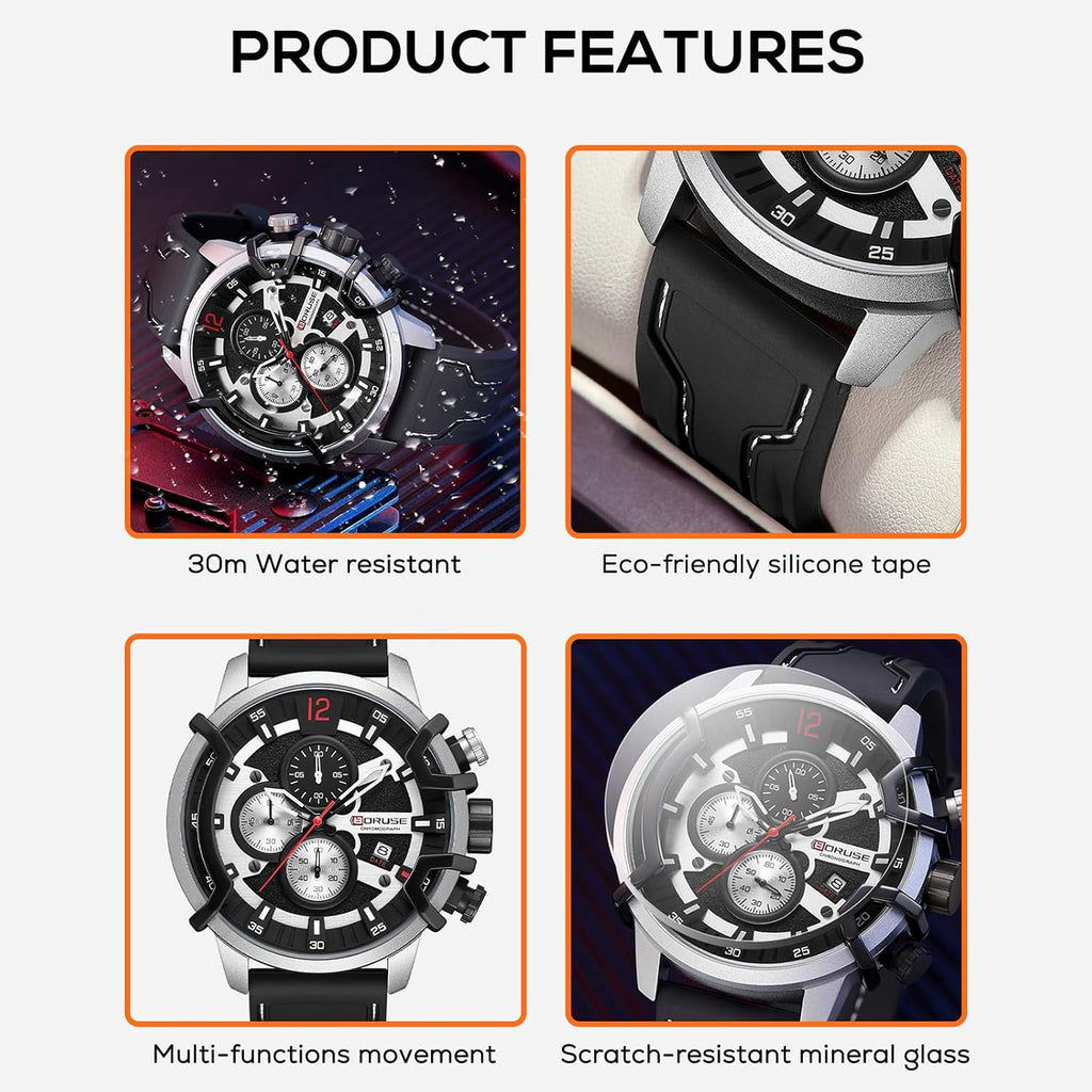 Relojes deportivos para hombre cronógrafo militar con correa de silicona