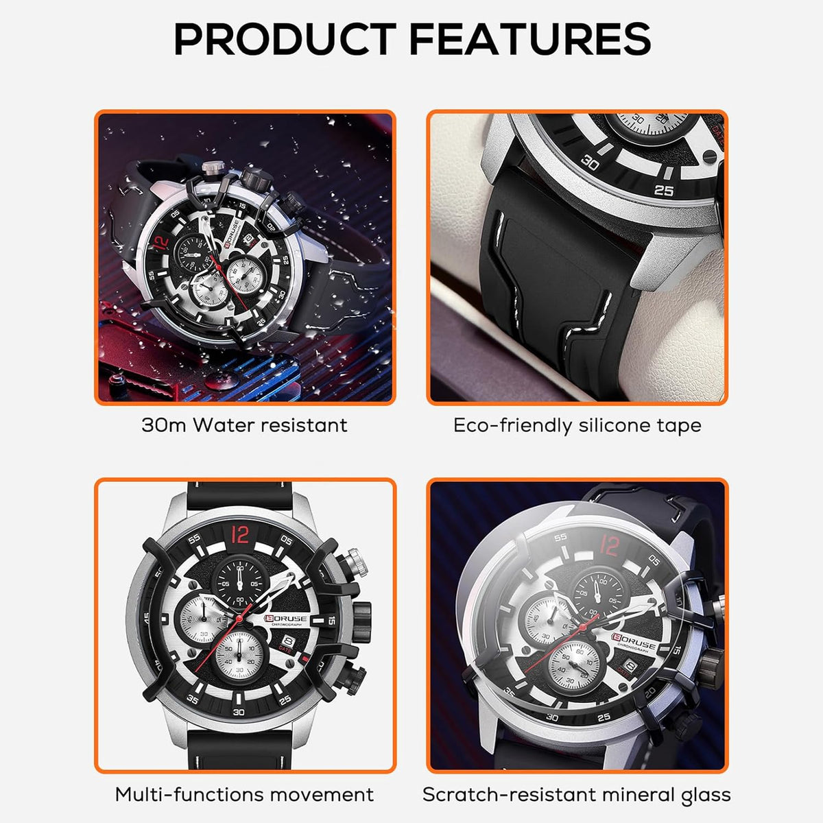 Relojes deportivos para hombre cronógrafo militar con correa de silicona