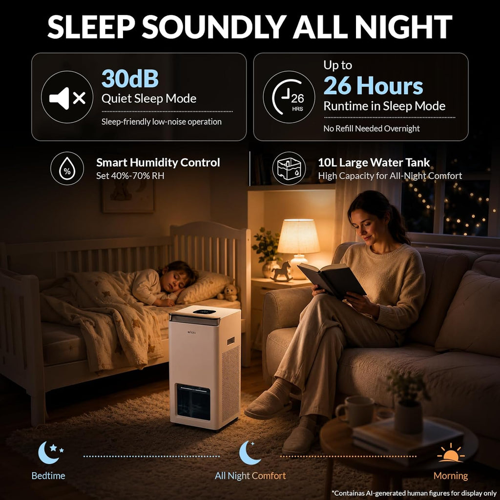 Afloia Humidificador sin niebla de 10L, llenado superior, 50.7 fl oz/h para