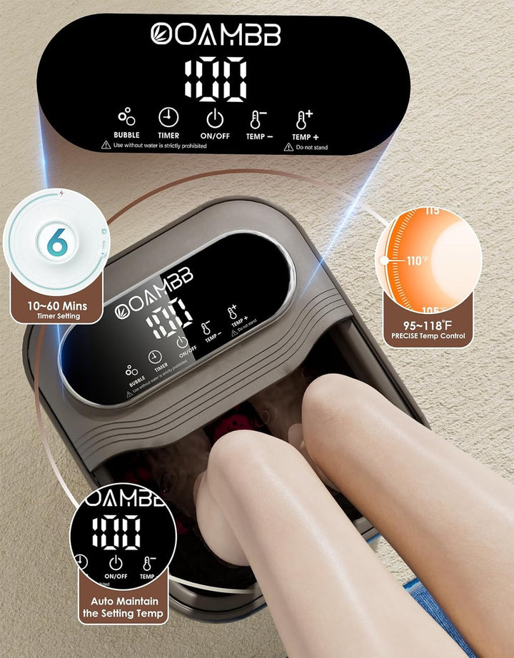 OOAMBB Masajeador de spa para pies plegable con calor, burbujas y c...