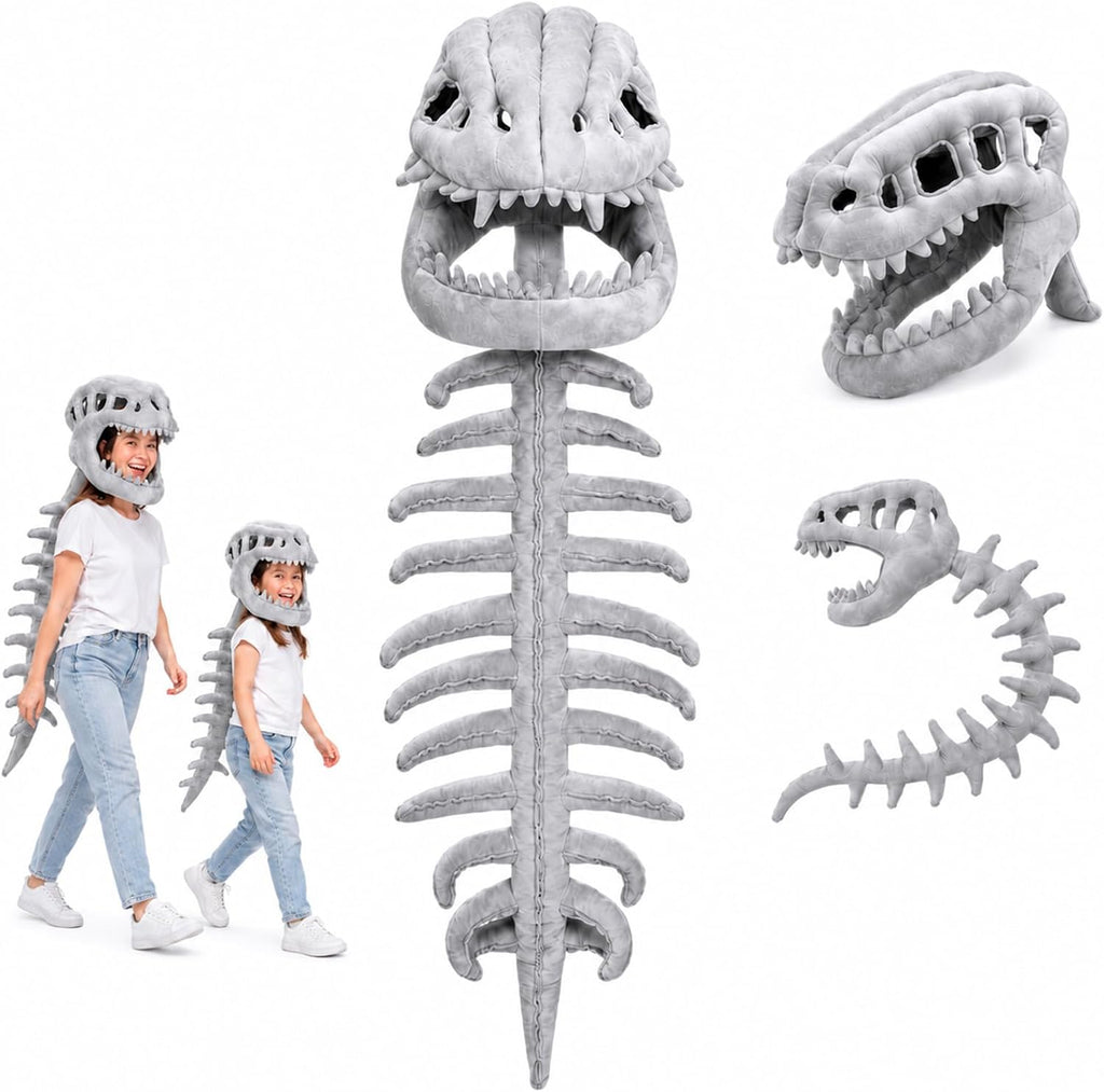 Disfraz de esqueleto de dinosaurio, juguetes de peluche de espinosaurio 3D con calavera y columna vertebral, cosplay de Halloween y disfraz de fiesta