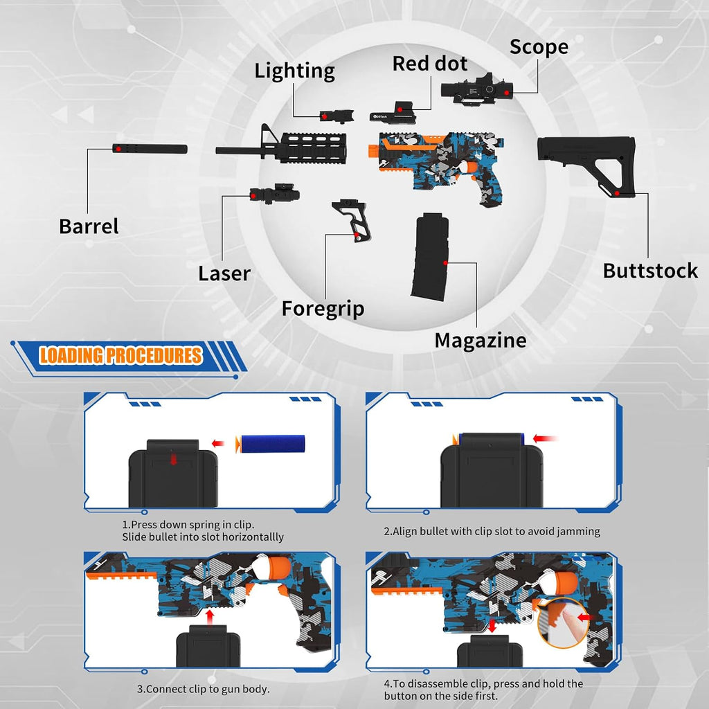 Pistola de juguete automática de espuma de francotirador con alcance, pistola de juguete eléctrica con 120 dardos para pistolas, IR, linterna, GDS, gafas, tecnología de bombas de aire, juego de