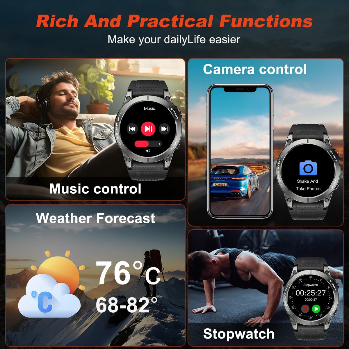 Reloj inteligente para hombre, rastreador de actividad física, GPS: relojes inteligentes militares para Android/iPhone Gps Watch 1.43 "AMOLED Hacer respuesta llamada Correr Relojes digitales para hombre, compatible con Samsung, monitor de corazón