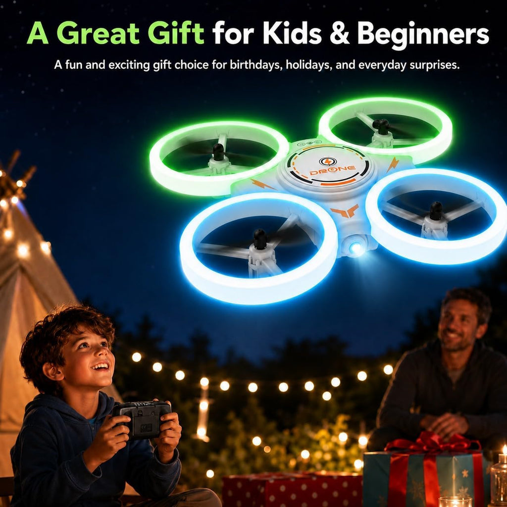 Drone para niños Luz LED RC Quadcopter Hélice Protección Completa Fácil