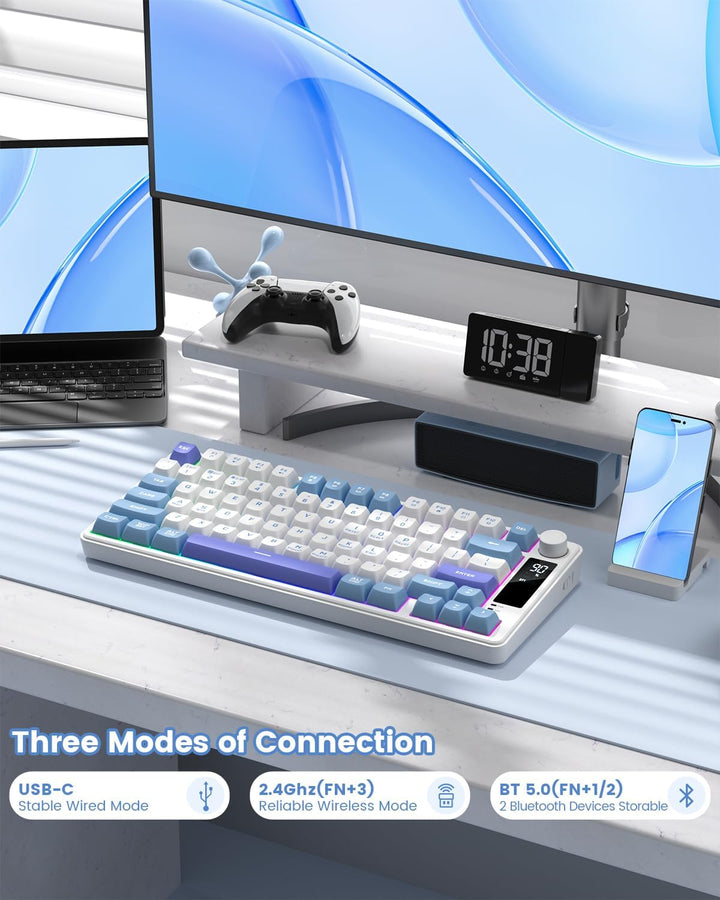 Womier DK75 - Teclado inalámbrico 75% para juegos, teclado cremoso...