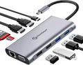 Estación de acoplamiento USB C de monitor dual, UtechSmart 11 en 1 USB C Hub de triple pantalla, soporte para portátil con 2 HDMI, Ethernet, VGA, 100W PD, ranura para tarjeta SD/TF, 4USB para MacBook