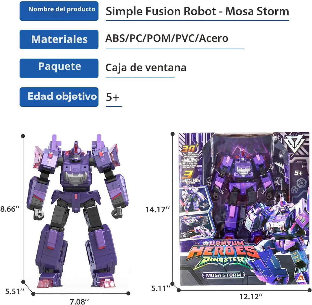 QUANTUM HEROES DINOSTER Robot transformable 3 en 1 Mosa Storm, 8.66...