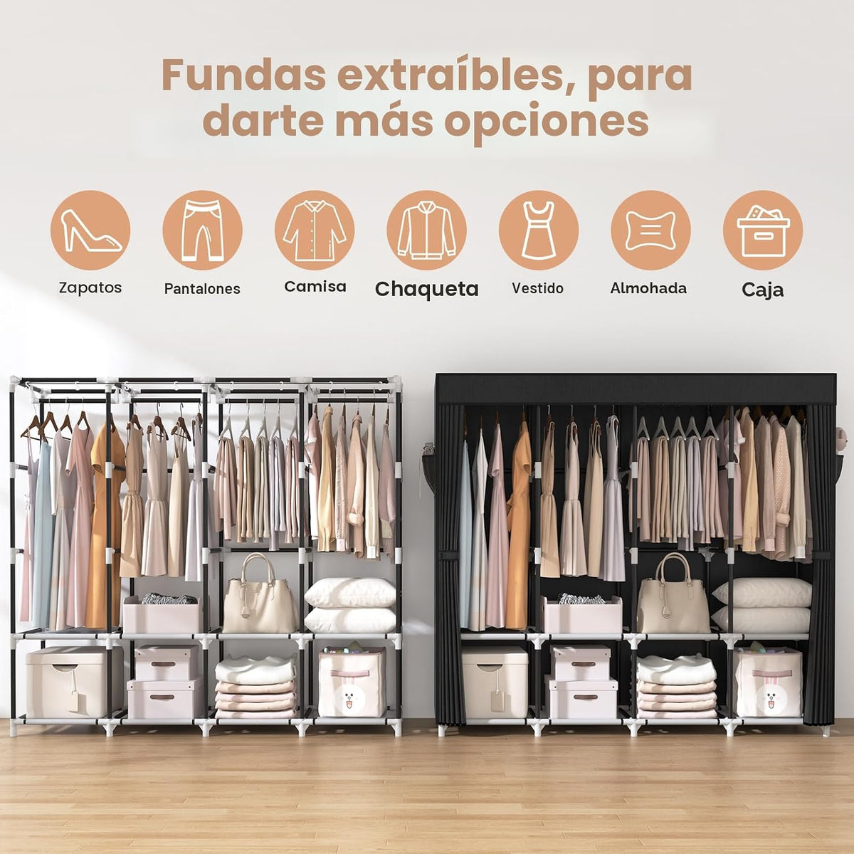 VTRIN Armario portátil para colgar ropa de 67 pulgadas de ancho, gran capacidad, armario portátil con cubierta, 4 estantes de almacenamiento y 4 barras para colgar, armario independiente resistente