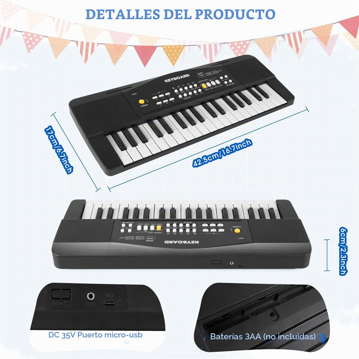 37 teclas para niños pequeños, teclado de piano eléctrico, pianos con micrófono