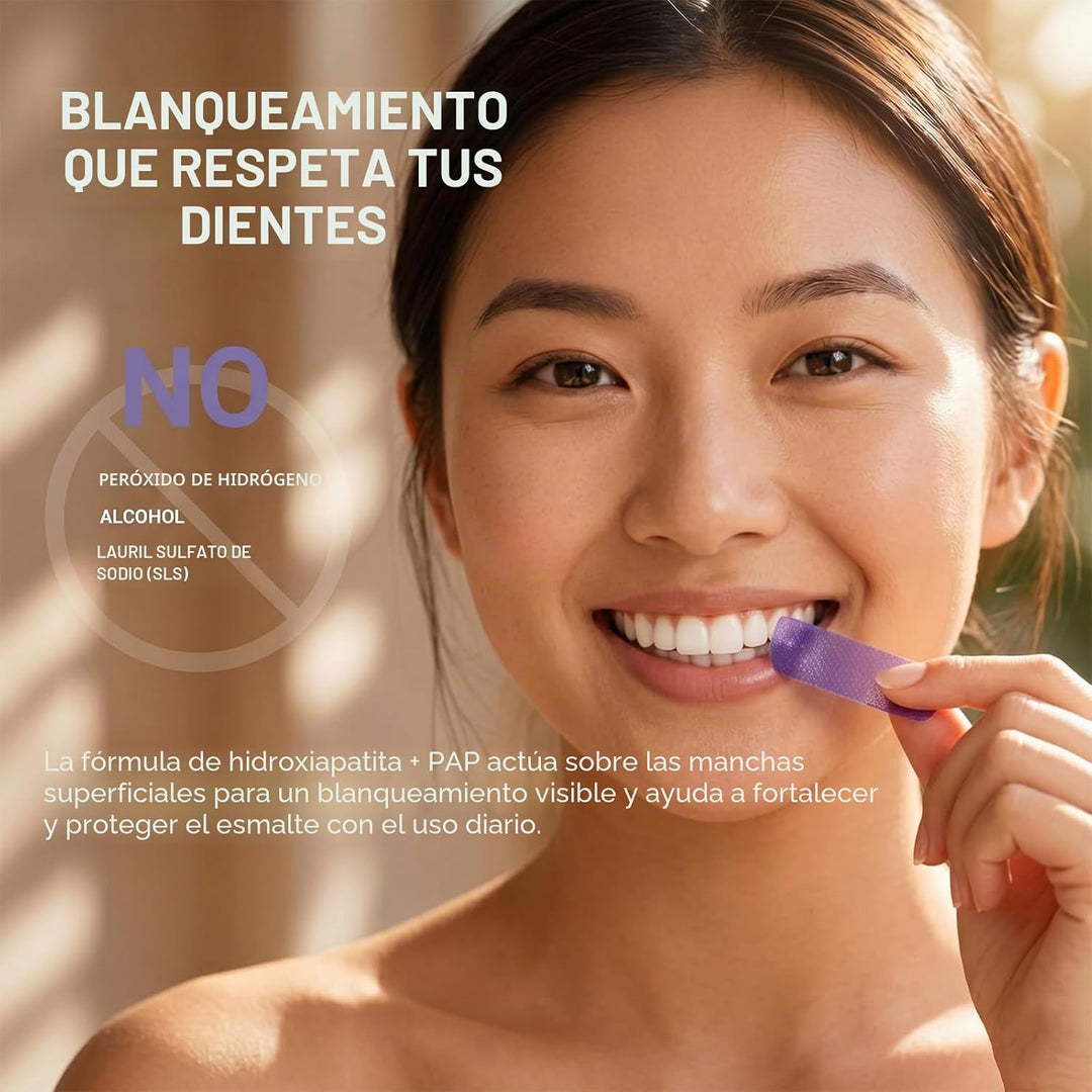 Tiras blanqueadoras de dientes moradas avanzadas, tratamiento de co...
