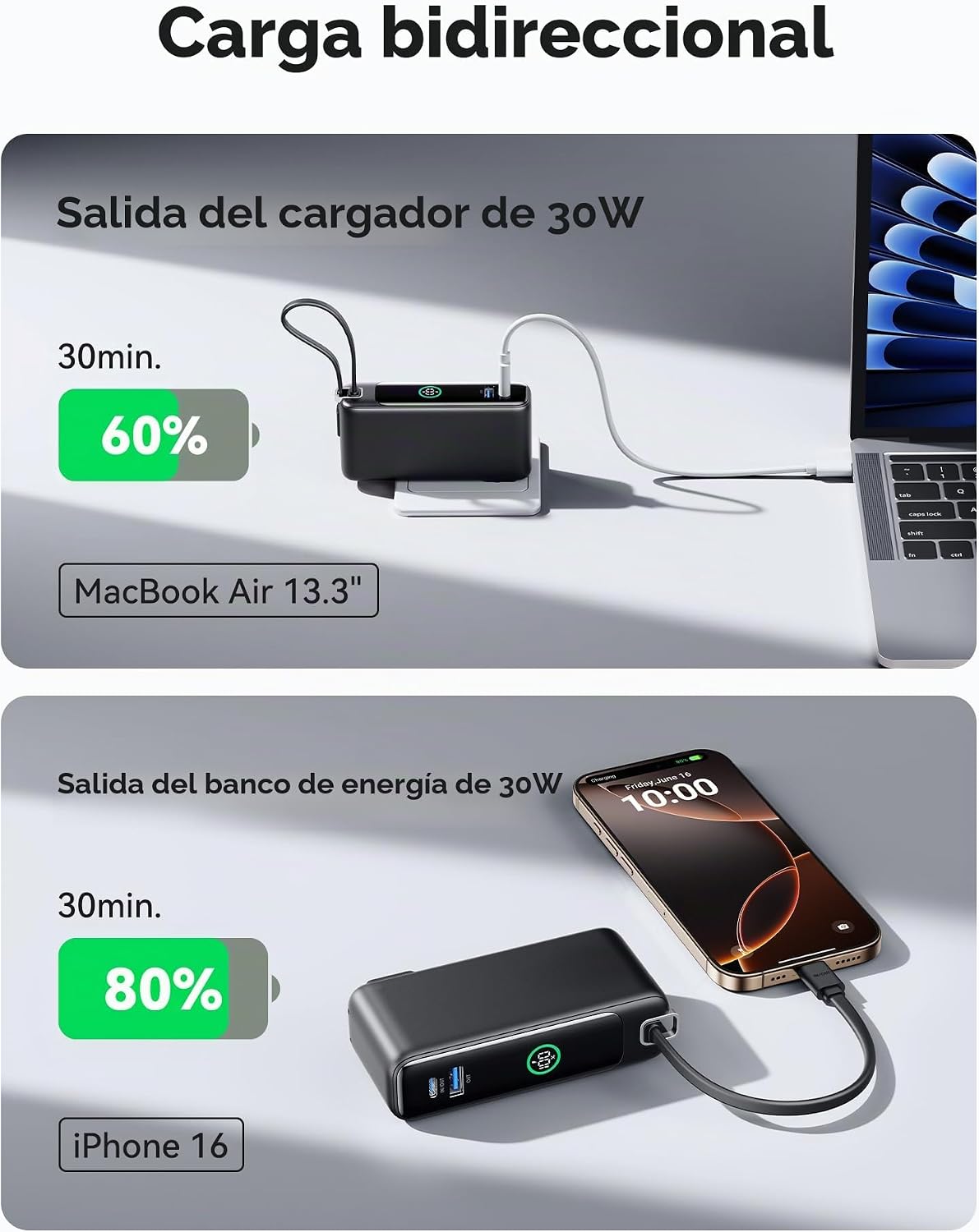 INIU Cargador portátil 3 en 1, banco de energía de carga rápida de...