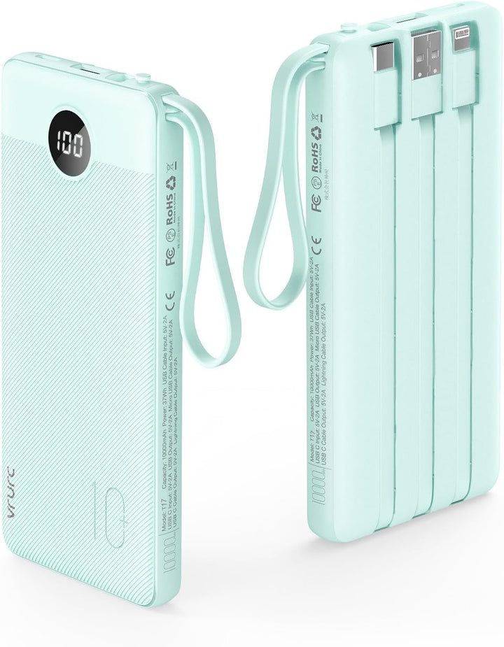 VRURC Cargador portátil con cables para iPhone, Banco de energía US...