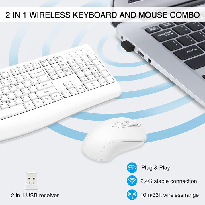 Combo de teclado y mouse inalámbricos, teclado inalámbrico de tamañ...