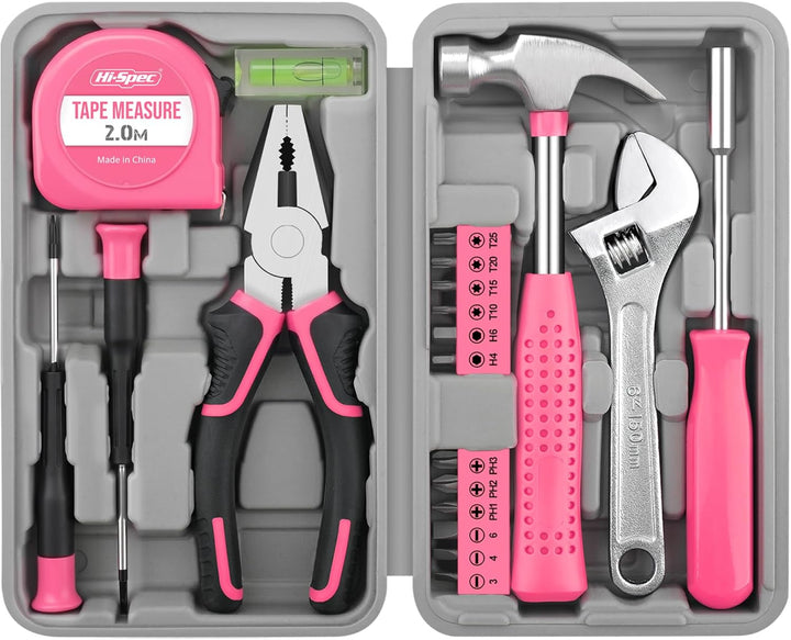 Hi-Spec Juego de herramientas rosa de 20 piezas. Herramientas manua...