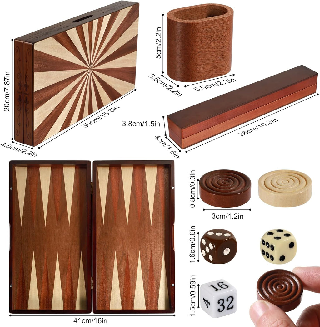 Juego de backgammon de madera hecho a mano, juego de mesa grande de 16 pulgadas con piezas de gran tamaño, juego clásico de estrategia para 2 jugadores, perfecto para adultos y niños