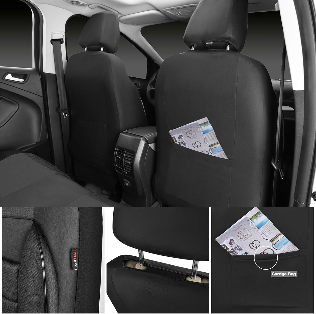 CAR PASS Fundas de asiento de automóvil de piel sintética solo para asientos delanteros, fundas de asiento de automóvil con soporte de espuma 3D, ajuste universal para camiones, furgonetas, SUV