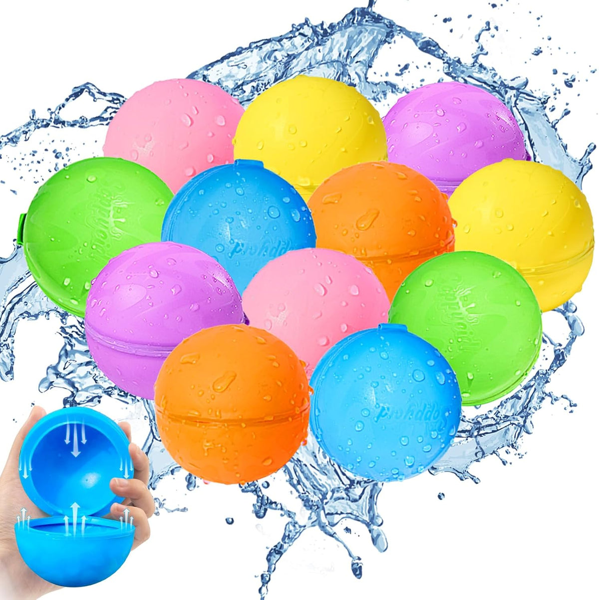 12 globos de agua reutilizables – Bolas de agua de llenado rápido para niños de 4 a 8 años – Bomba de agua autosellante recargable para fiesta de verano, piscina, playa al aire libre, juguetes para niños de 8 a 12 años