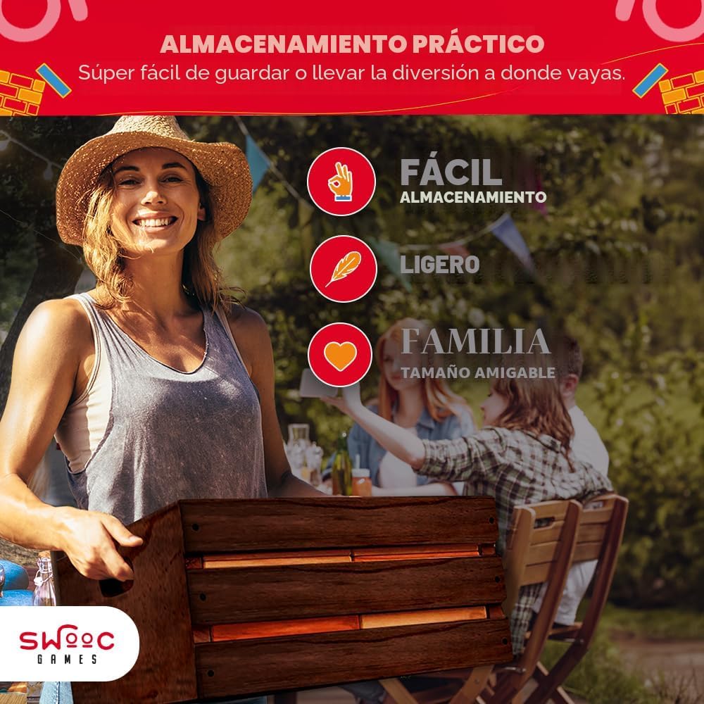 Swooc Games - Juego de torre gigante recuperada (resistente a la intemperie) 60 bloques + caja de almacenamiento/mesa de juego para exteriores | Se apila hasta 5 pies | Juegos gigantes al aire libre