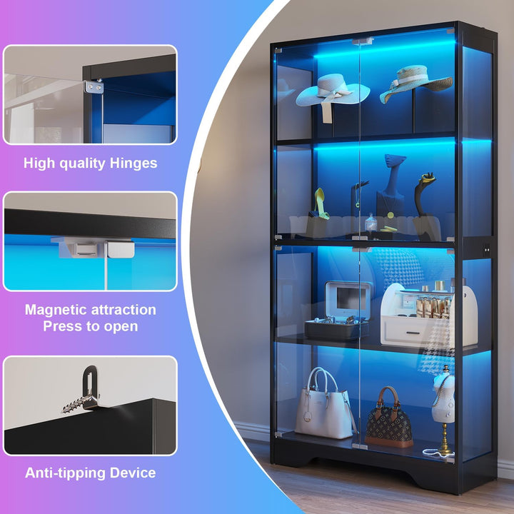 knoworld Vitrina con puertas de cristal, gabinete Curio de 63 pulga...