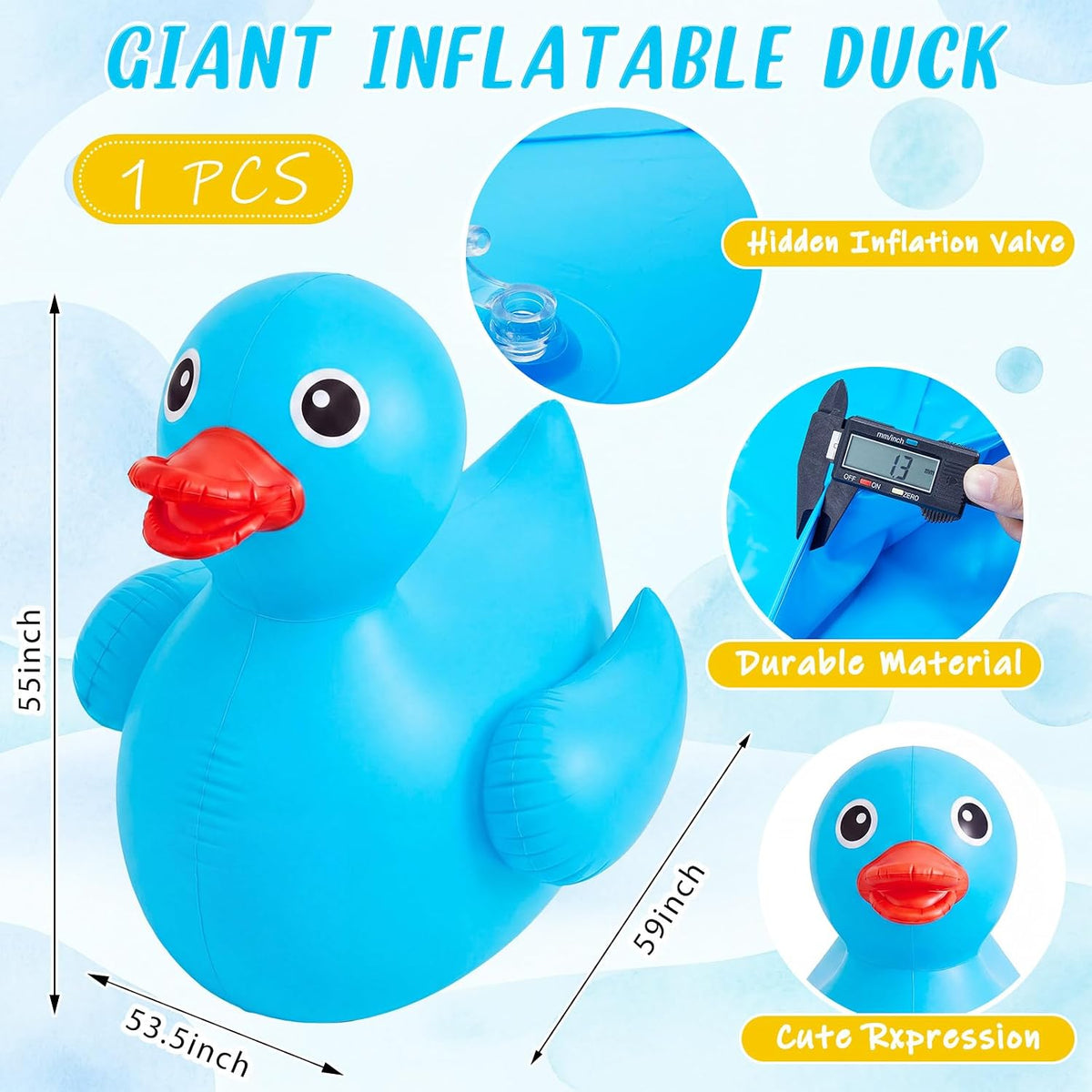 Hungdao Pato inflable gigante de 5 pies, enorme pato de goma, flotador inflable de piscina para adultos, verano, playa, piscina, decoración de fiesta