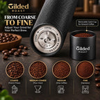 Molinillo de café manual con cepillo de limpieza y tamaño de molienda ajustable, rebabas de acero inoxidable, cuerpo de aleación de aluminio, capacidad de 0.88 oz