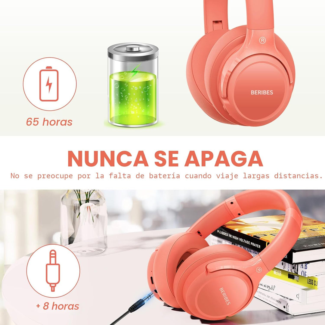 BERIBES Auriculares Bluetooth sobre la oreja, tiempo de reproducció...