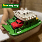 Barco Ferry con 4 Coches y 4 Juguetes de Baño de Cuerda, Juguete de Baño para Niños Vehículo Flotante Ballenas Submarinos Cisnes Cohetes, Conjunto de Juguetes de Bañera Baño Piscina Playa para