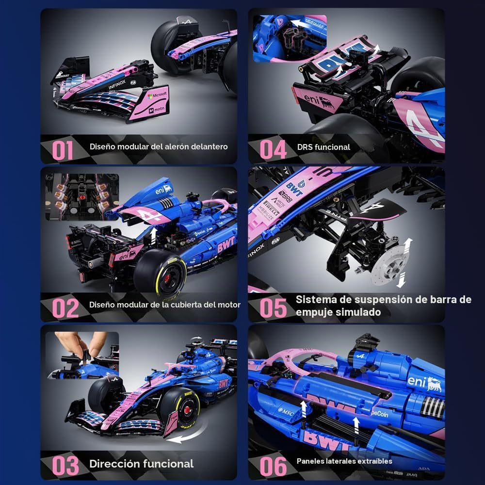 CaDA C64012W BWT Alpine F1 Team A525 2025 Kit de construcción de autos de carreras de Fórmula 1, 2173 piezas, modelo coleccionable grande a escala 1:8, funciones mecánicas detalladas completas, juego