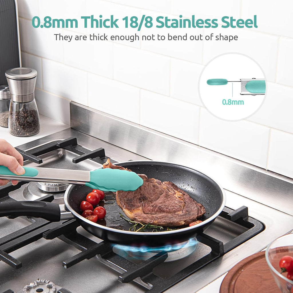 Pinzas de cocina resistentes al calor de 600ºF: Set de pinzas de cocina de silicona U-Taste de 9+12 pulgadas con puntas de goma no pegajosa sellada firmemente y mango de acero inoxidable 18/8