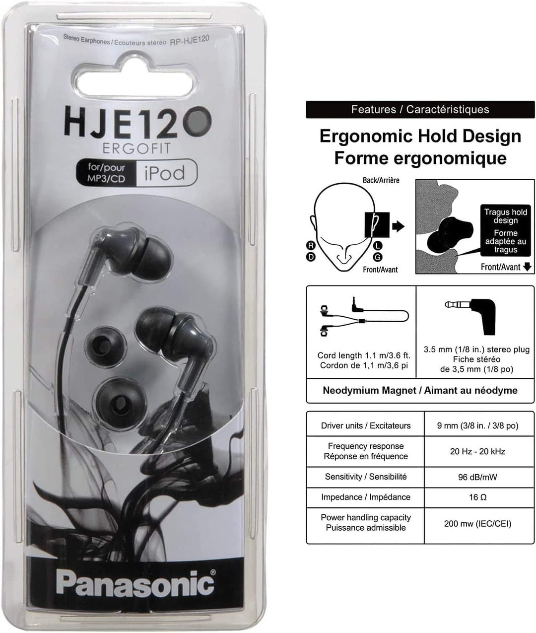 Panasonic ErgoFit - Auriculares con cable, auriculares con cable Ja...
