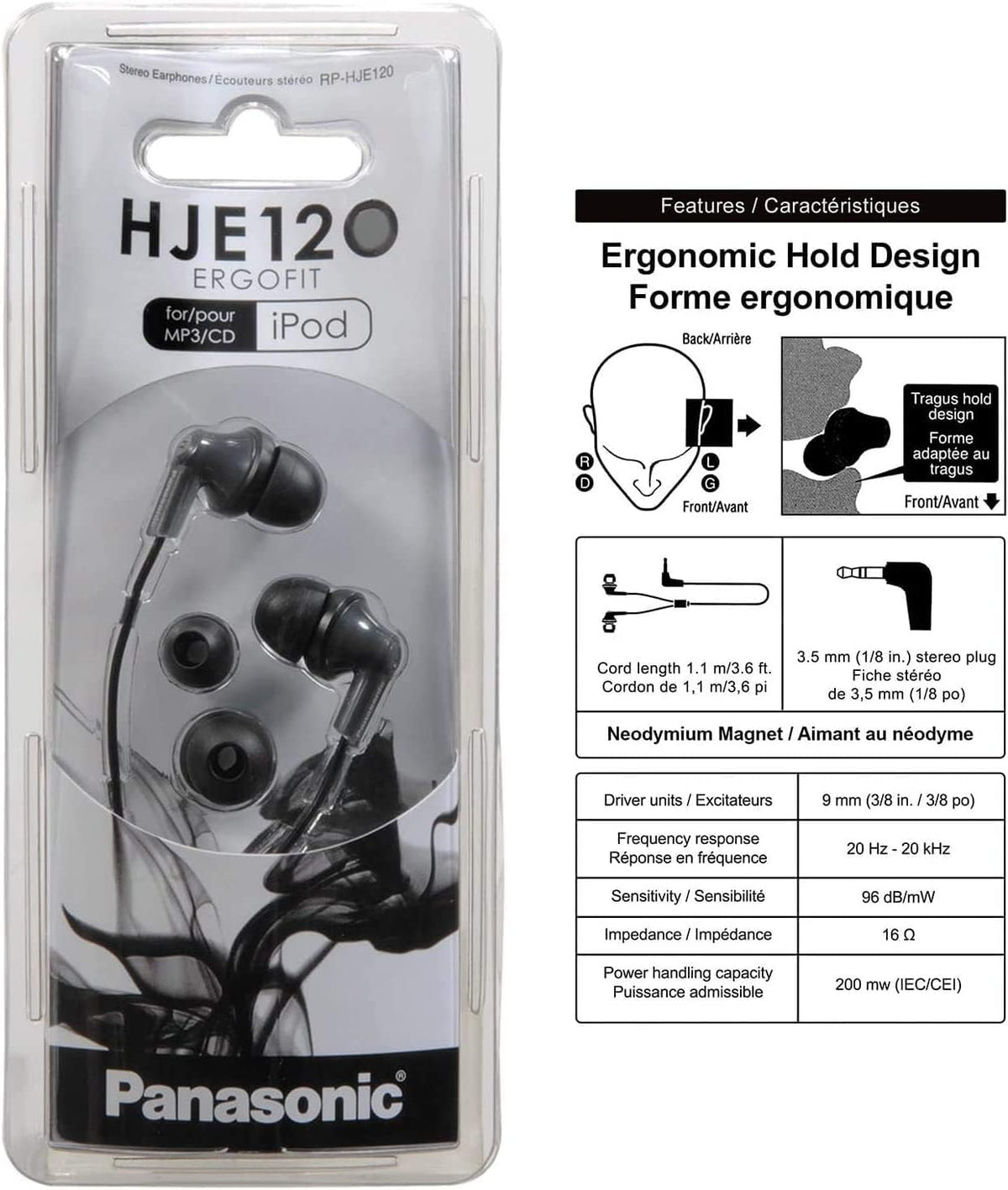 Panasonic ErgoFit - Auriculares con cable, auriculares con cable