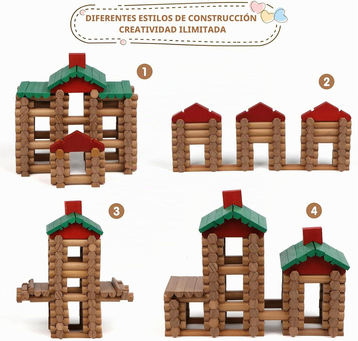 Wondertoys Juego de troncos de madera de 208 piezas, troncos de construcción clásicos a partir de 3 años, el mejor juego de regalo de construcción retro para niños, regalos educativos de ingeniería de
