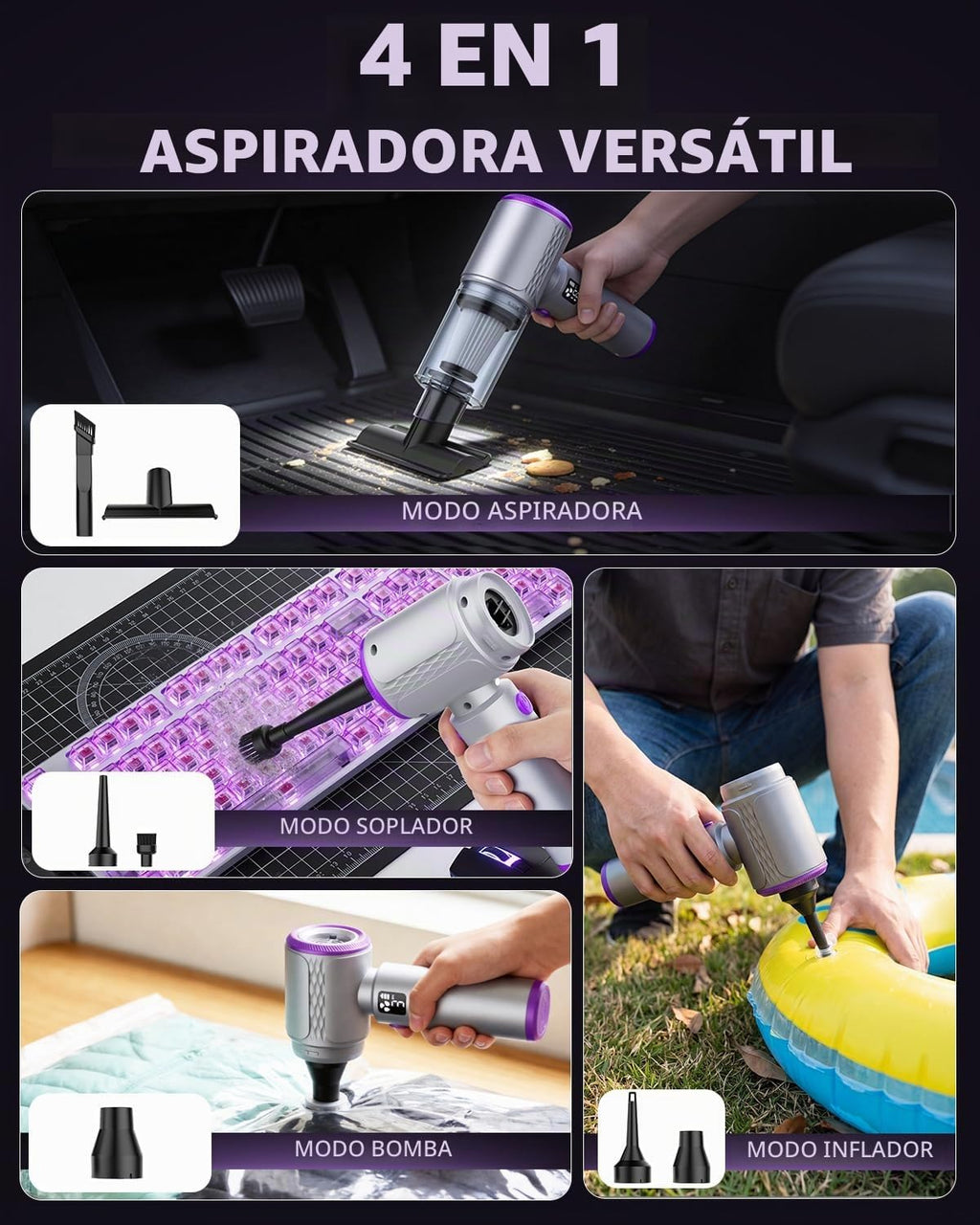 Aspirador de coche de mano 16KPa inalámbrico con pantalla LCD
