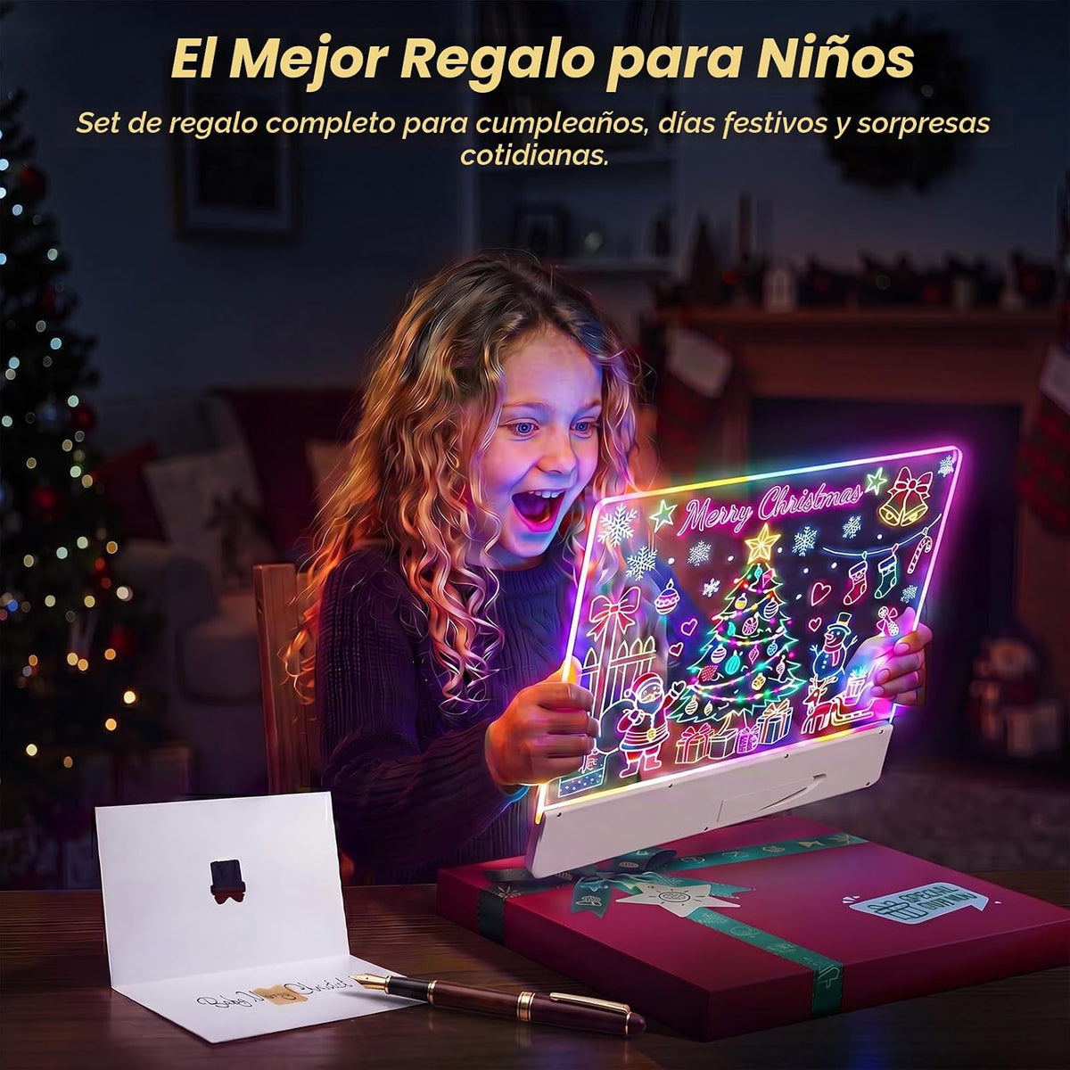 Tabla de Dibujo LED para Niños, 16" Tablero de Dibujo Iluminado Recargable DIY