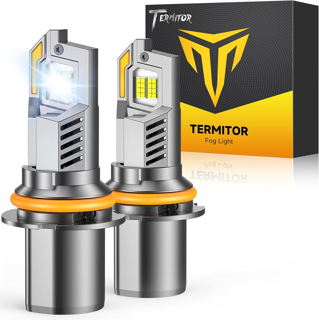 Termitor Bombillas 9004 HB1 de haz alto/bajo, 800% brillo blanco 6500K, tamaño halógeno verdadero 1:1, más de 95000 horas de vida útil, 3 minutos Plug-N-Play 9004 luces antiniebla con ventilador de