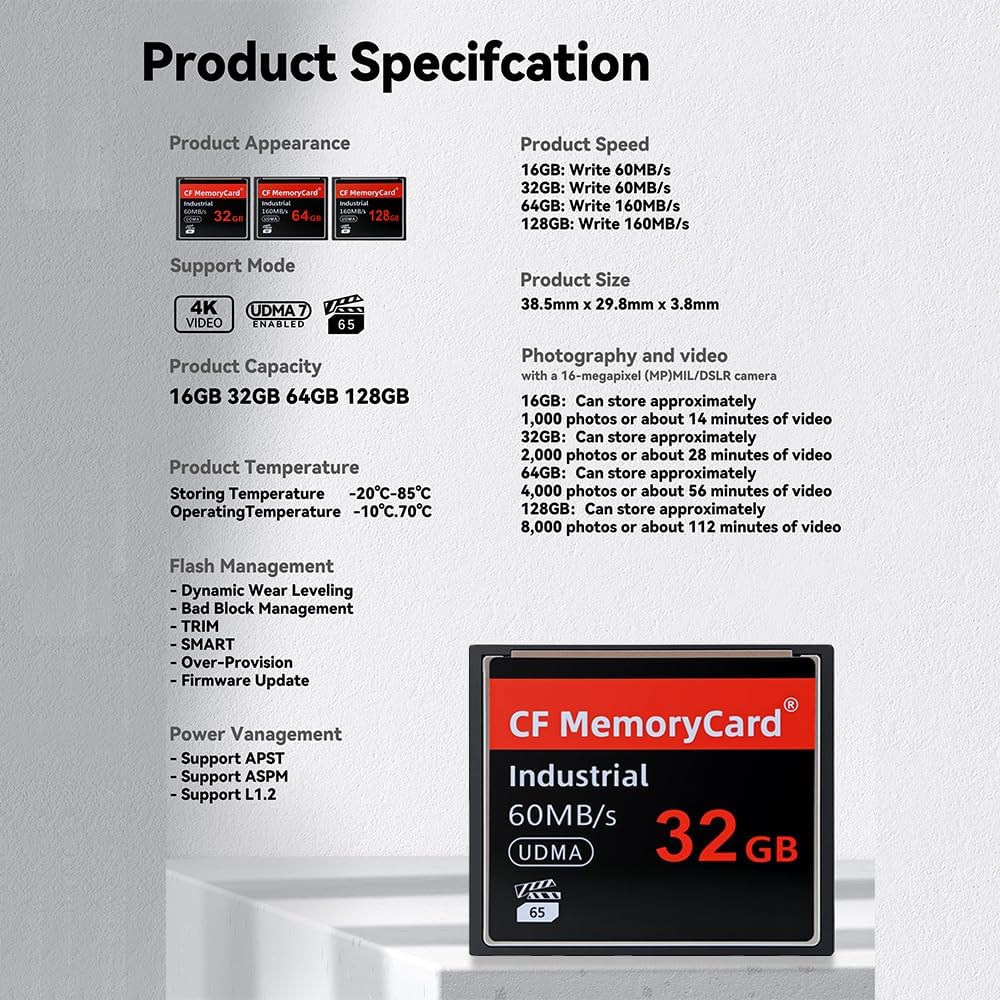 Original 32GB CF MemoryCardVelocidad UDMA hasta