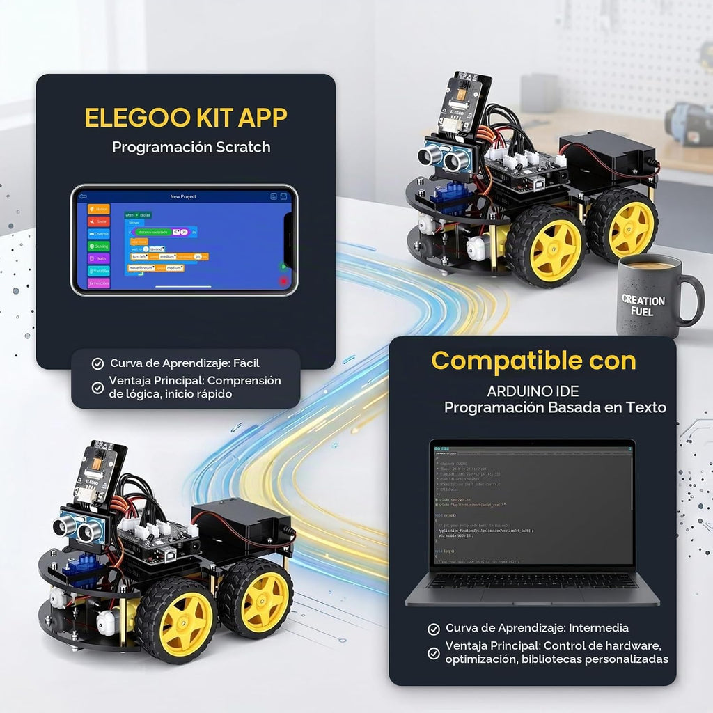 ELEGOO UNO R3 Kit de Coche Robot Inteligente V4 para Robótica Arduino para Niños de 8-12 12-16 años, Kits de Ciencia STEM, Regalos de Programación para Niños de 8 9 10 11 12 13 14 15 16 años, Niños