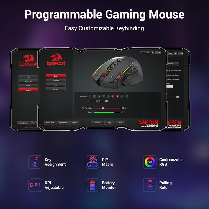Redragon Ratón Inalámbrico para Juegos, Ratón Ergonómico 16000 DPI...