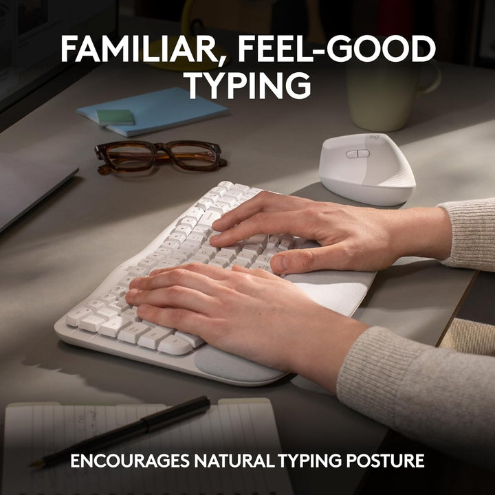 Logitech Wave Keys Teclado Inalámbrico Ergonómico con Reposamuñecas...