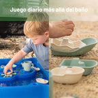 Haakaa Juego de juguetes náuticos de baño de silicona para bebés, juguetes de bañera de silicona de grado alimenticio para niños pequeños, botes apilables sin moho y juguete giratorio y taza para verter, juguetes flotantes sin BPA para bebés de 6 meses