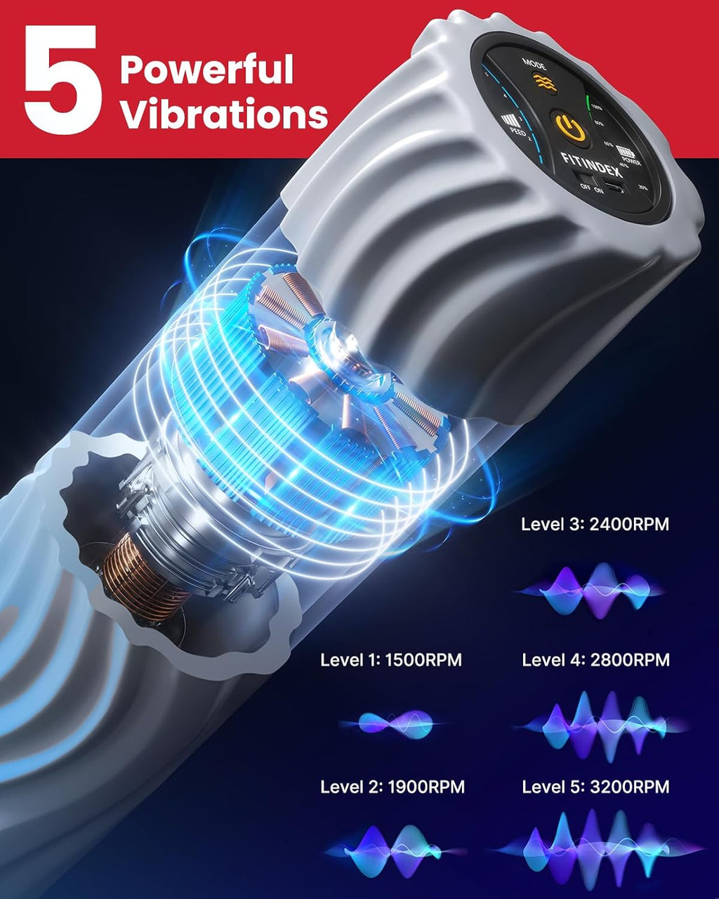 FITINDEX Rodillo de espuma vibratoria para ejercicio,5 velocidades de